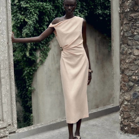 Zara One Shoulder Dress in Soft Cream - Picture 2 of 6